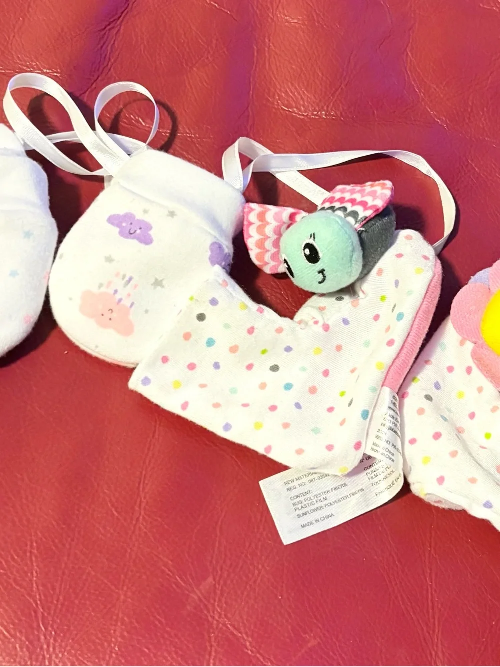 Baby Polka Dot Mittens with Teal Plush Rattle - Baby Accessory Bundle